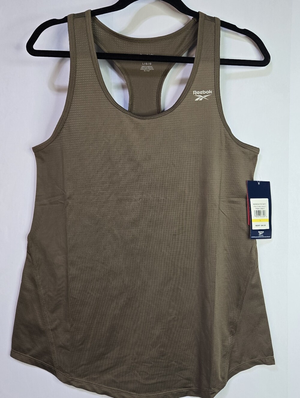Reebok Women Athletic Stretch Mesh Singlet Tank Top Slim Fit In Trek Grey NWT